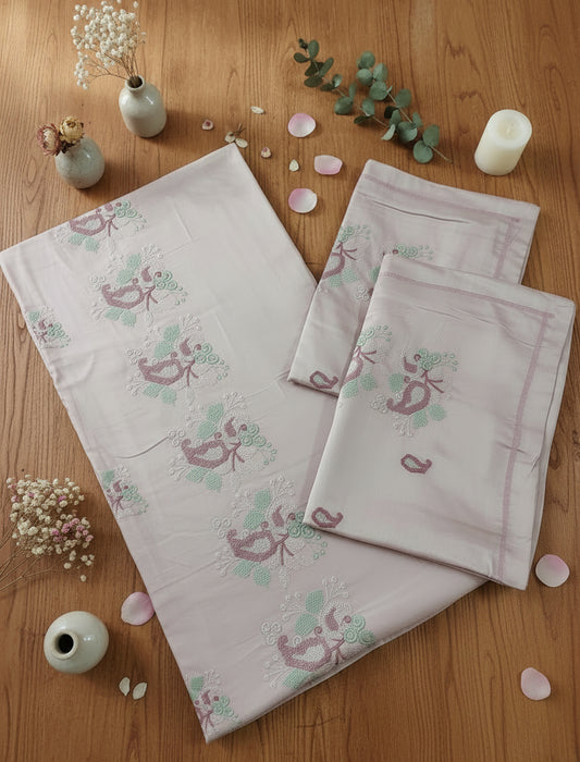 DUSTY PINK EMBROIDERED KING COTTON BEDSHEET SET