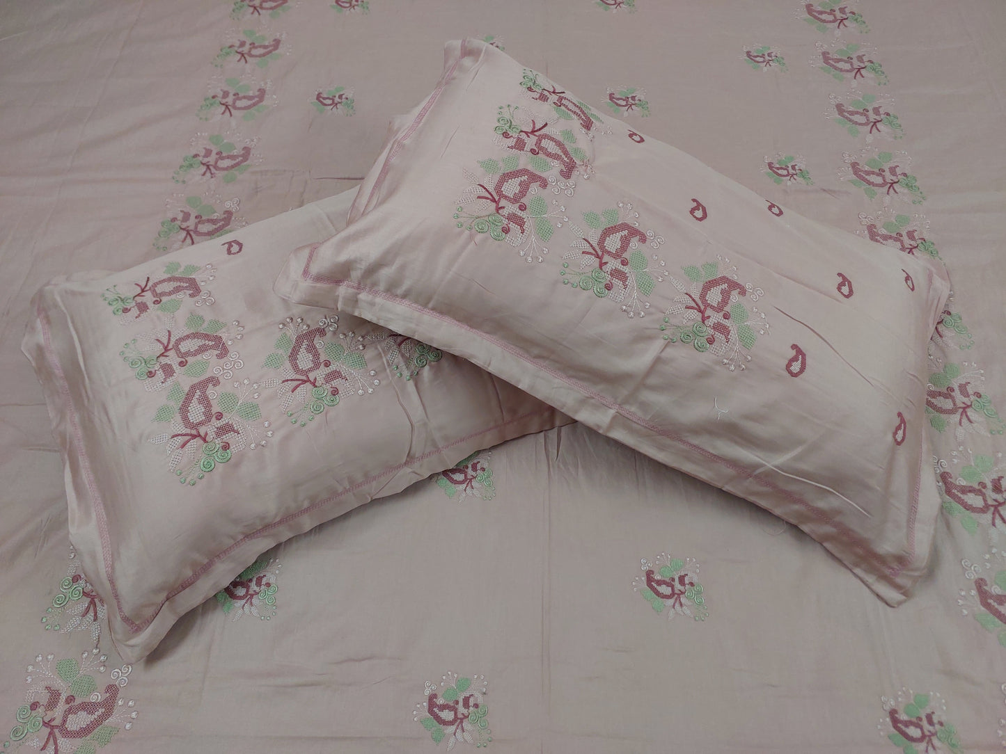 DUSTY PINK EMBROIDERED KING COTTON BEDSHEET SET
