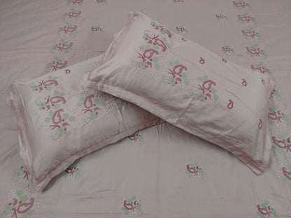 DUSTY PINK EMBROIDERED KING COTTON BEDSHEET SET