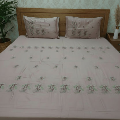 DUSTY PINK EMBROIDERED KING COTTON BEDSHEET SET