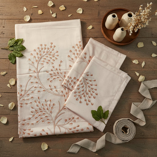 PEACH EMBROIDERED KING COTTON BEDSHEET SET
