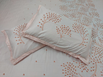 PEACH EMBROIDERED KING COTTON BEDSHEET SET