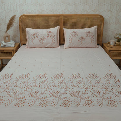 PEACH EMBROIDERED KING COTTON BEDSHEET SET