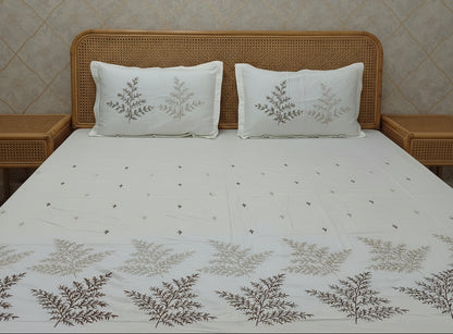 OFF WHITE EMBROIDERED KING COTTON BEDSHEET SET