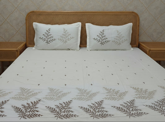 OFF WHITE EMBROIDERED KING COTTON BEDSHEET SET