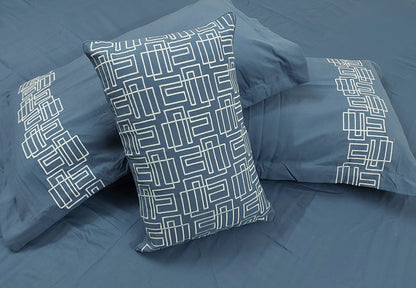 SLATE BLUE EMBROIDERED KING COTTON BEDSHEET SET