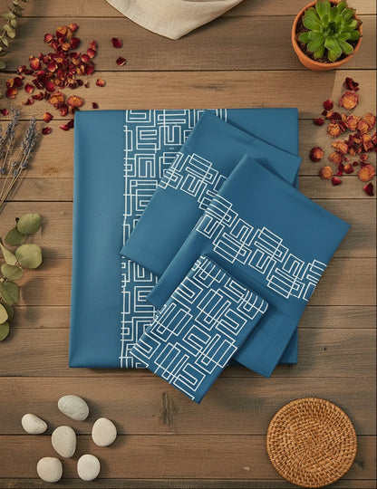 SLATE BLUE EMBROIDERED KING COTTON BEDSHEET SET
