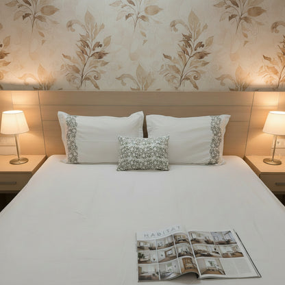 SOFT WHITE WITH BROWN EMBROIDERED KING COTTON BEDSHEET SET