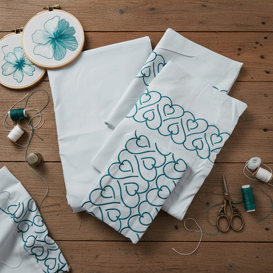 POWDER BLUE EMBROIDERED KING COTTON BEDSHEET SET