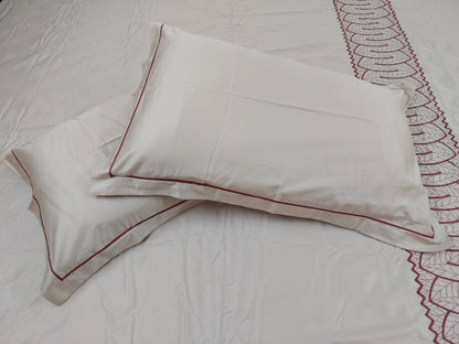WARM BEIGE EMBROIDERED KING COTTON BEDSHEET SET
