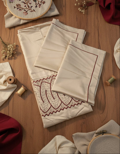 WARM BEIGE EMBROIDERED KING COTTON BEDSHEET SET