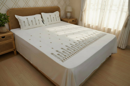 SOFT CREAM EMBROIDERED KING COTTON BEDSHEET SET
