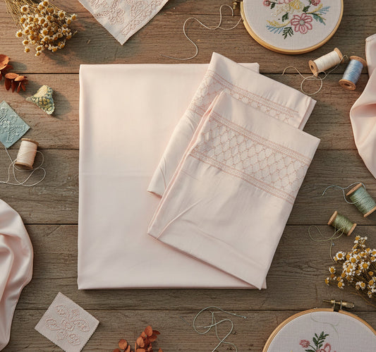 SOFT PEACH EMBROIDERED KING COTTON BEDSHEET SET