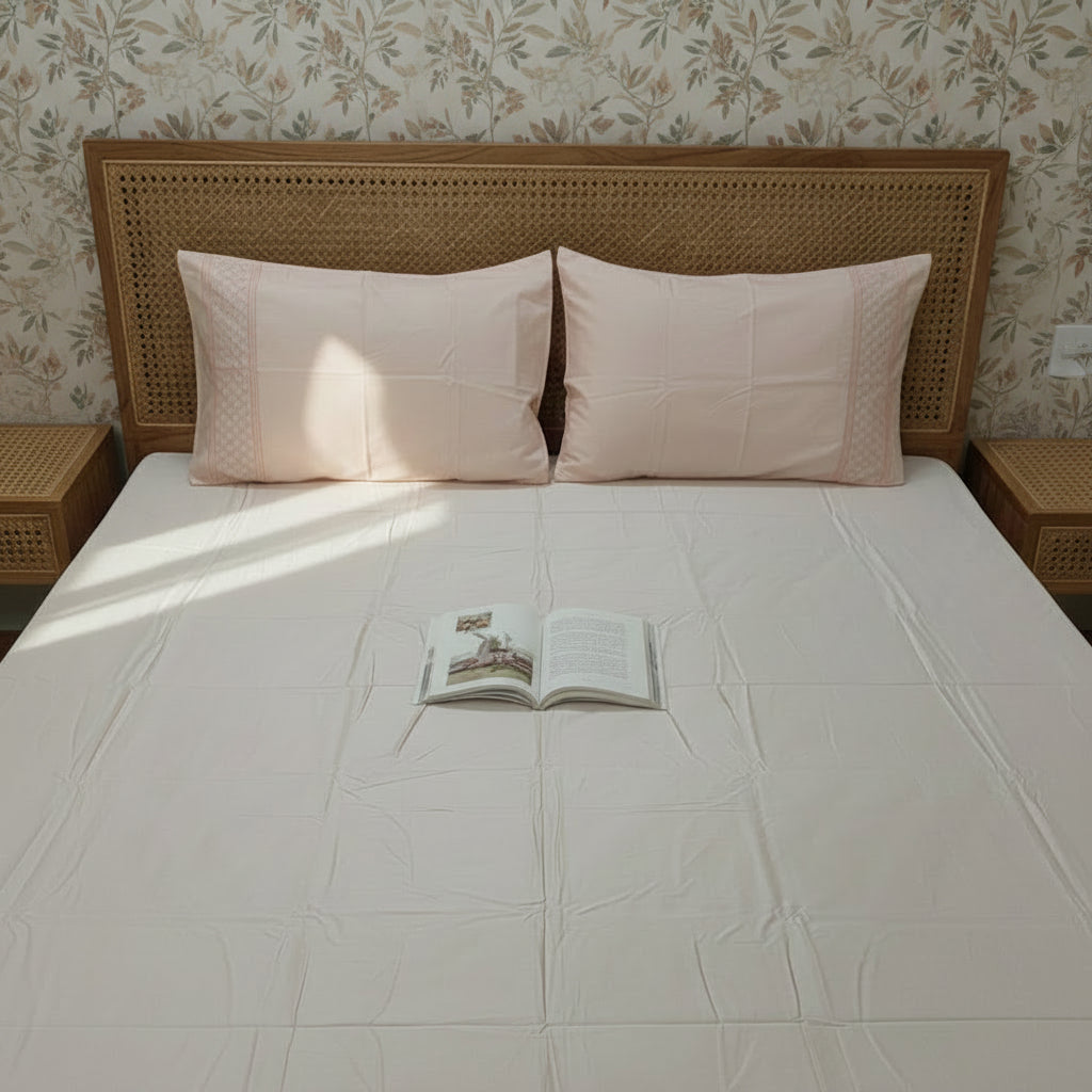SOFT PEACH EMBROIDERED KING COTTON BEDSHEET SET