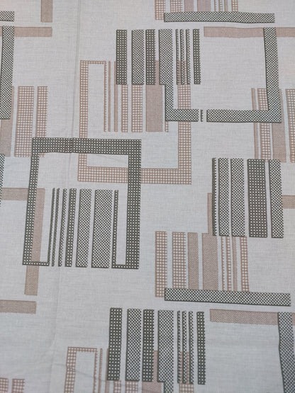 BEIGE GREEN GEOMETRICAL PATTERN QUEEN COTTON BEDSHEET SET