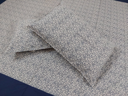 NAVY BLUE BORDER FLORAL KING COTTON BEDSHEET SET