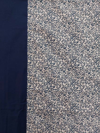 NAVY BLUE BORDER FLORAL KING COTTON BEDSHEET SET