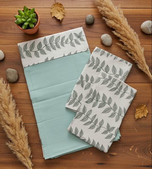 PISTA GREEN BORDER KING COTTON BEDSHEET SET