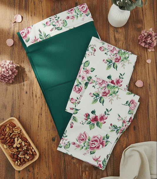 BOTTLE GREEN BORDER KING COTTON BEDSHEET SET
