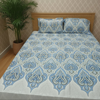 BLUE FLORAL KING BAMBOO BEDSHEET SET
