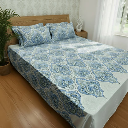 BLUE FLORAL KING BAMBOO BEDSHEET SET