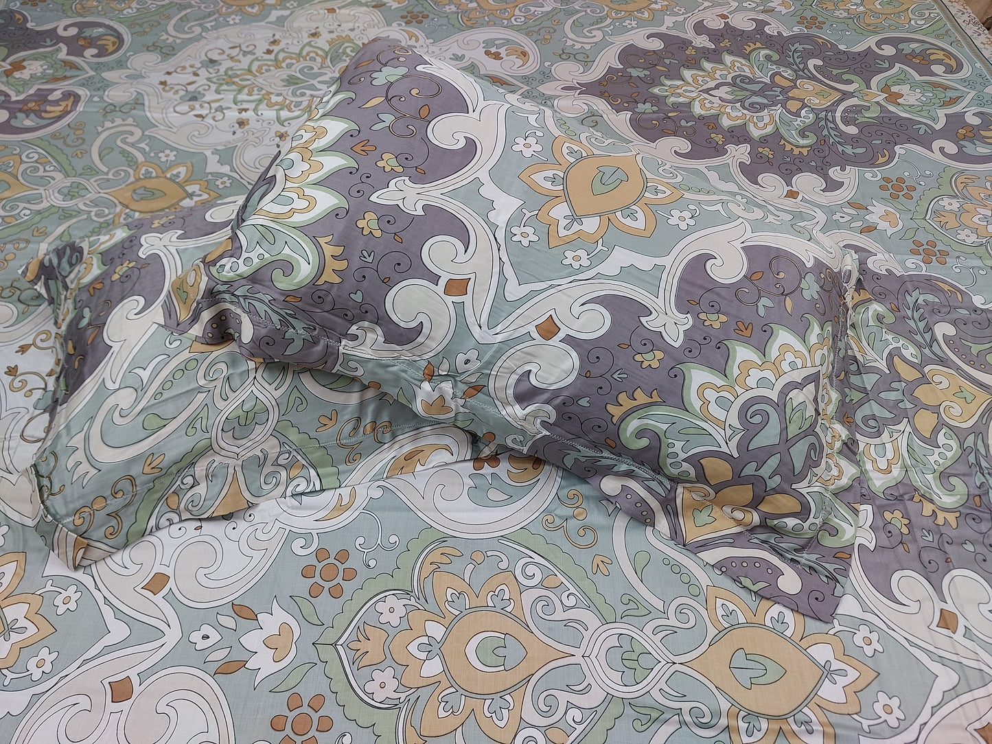 GREY & GREEN FLORAL KING BAMBOO BEDSHEET SET