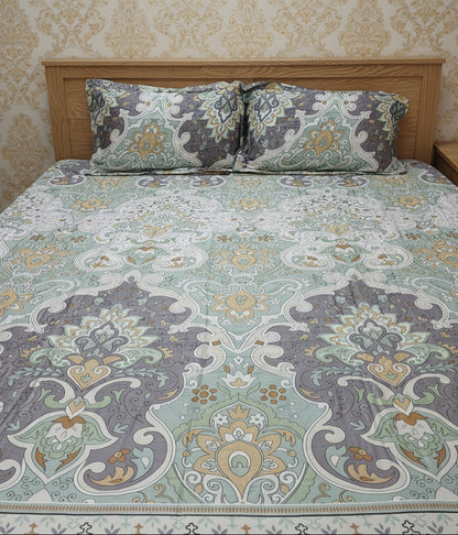 GREY & GREEN FLORAL KING BAMBOO BEDSHEET SET