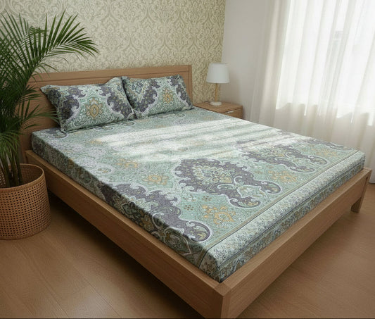 GREY & GREEN FLORAL KING BAMBOO BEDSHEET SET