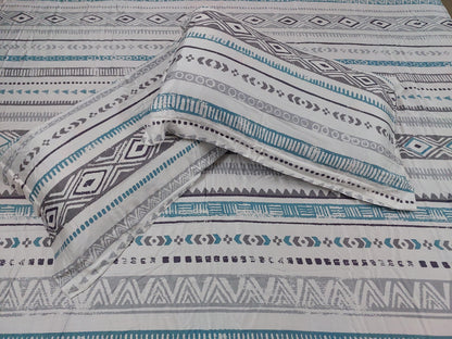 GREY BLUE GEOMETRICAL KING BAMBOO BEDSHEET SET