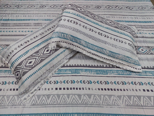 GREY BLUE GEOMETRICAL KING BAMBOO BEDSHEET SET