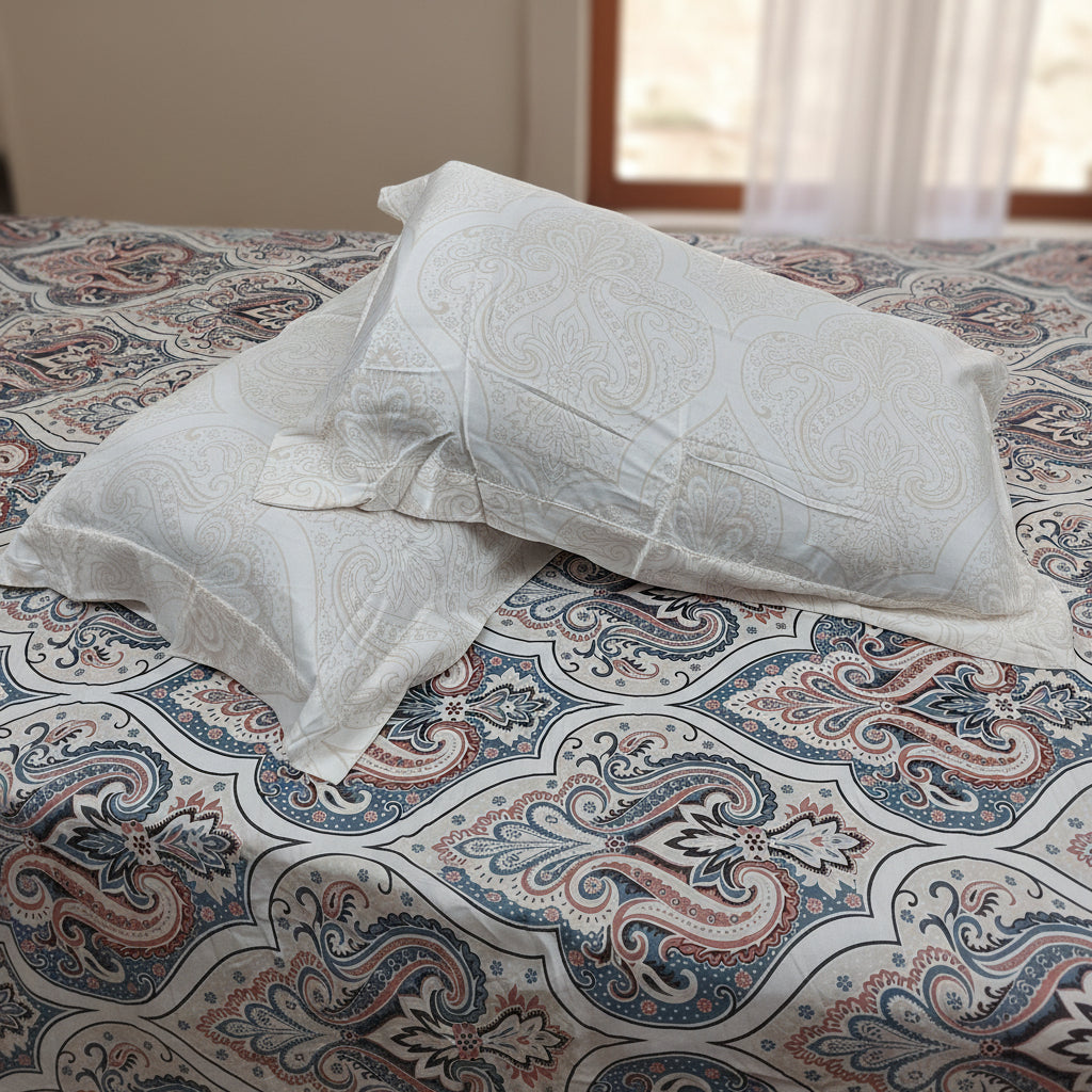 GREY ORANGE FLORAL KING BAMBOO BEDSHEET SET