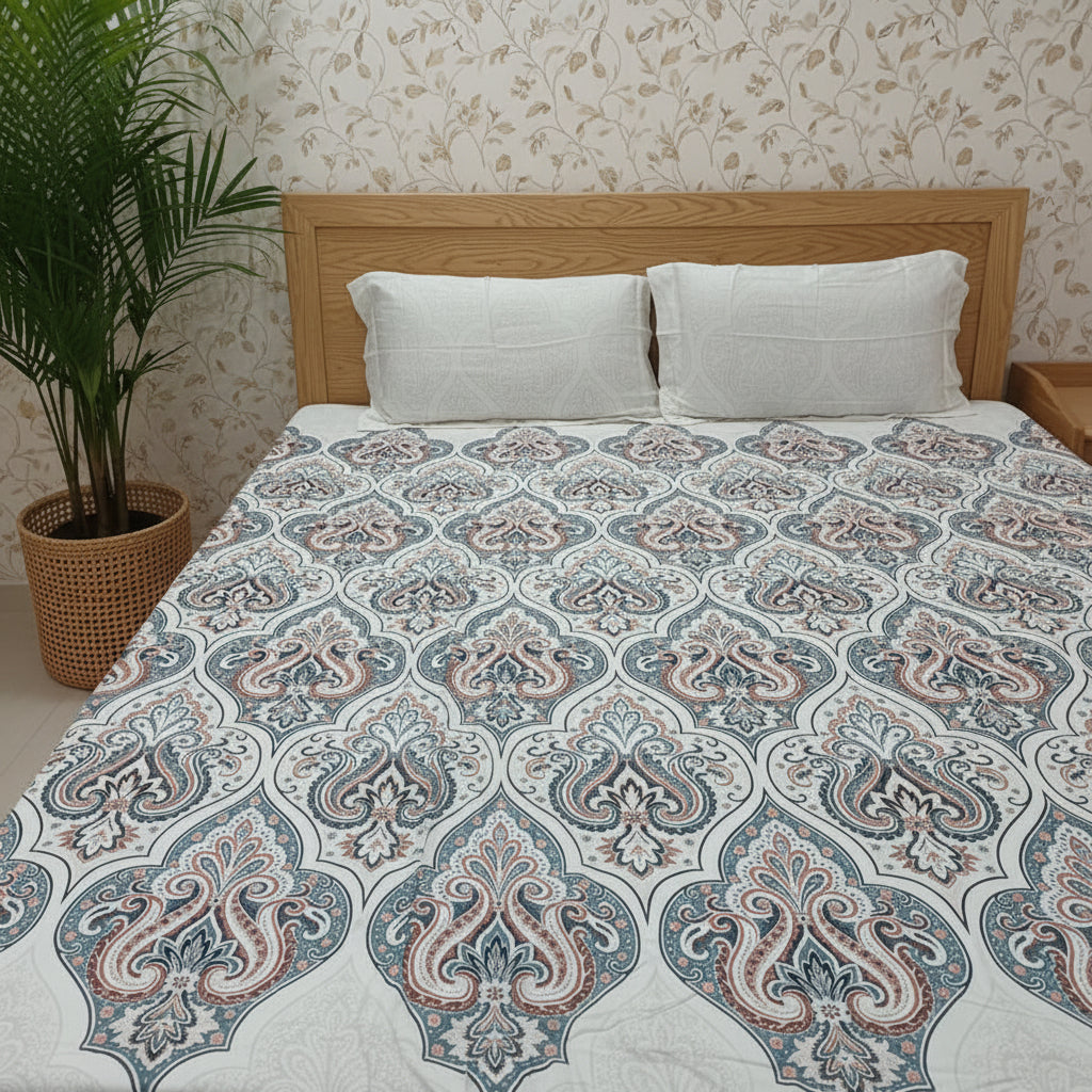 GREY ORANGE FLORAL KING BAMBOO BEDSHEET SET