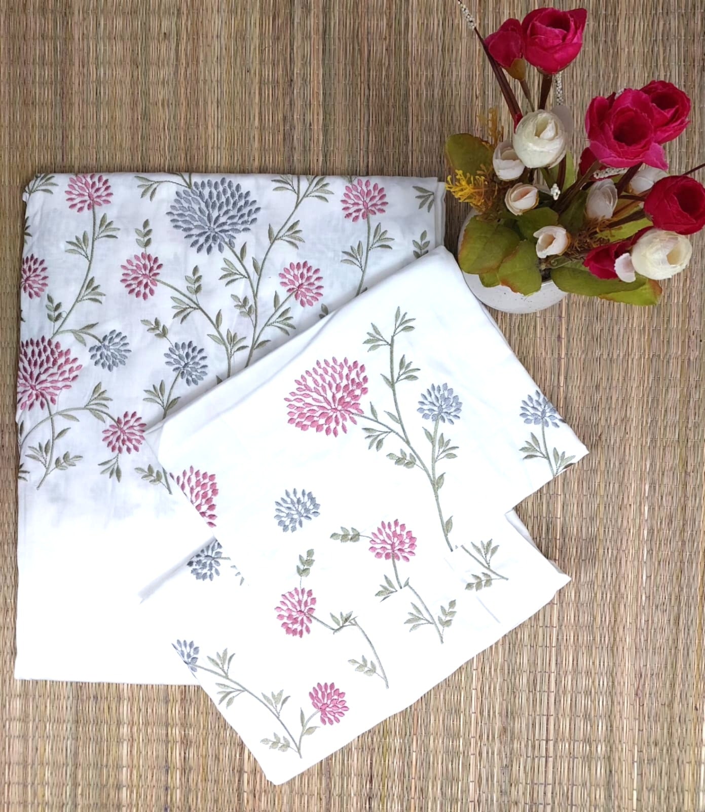 WHITE PERCALE COTTON EMBROIDERY KING BEDSHEET