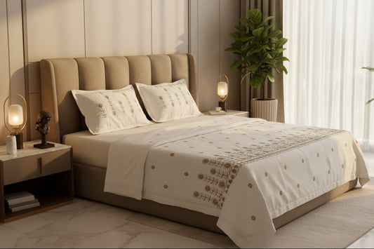 CREAM GLACE COTTON EMBROIDERY KING BEDSHEET