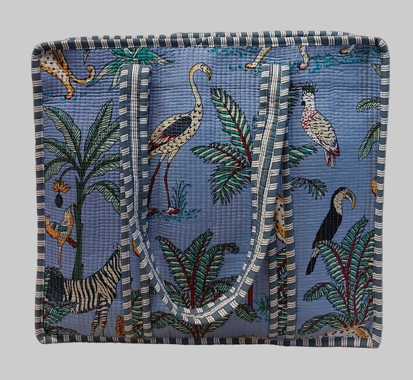LIGHT BLUE QUILTED SHOPPING TOTE BAG