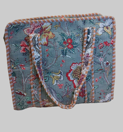 GREY QUILTED SHOPPING TOTE BAG