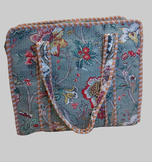 GREY QUILTED SHOPPING TOTE BAG
