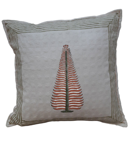 WHITE & ORANGE BLOCK PRINTED CUSHION COVERS ( SET OF 4 )