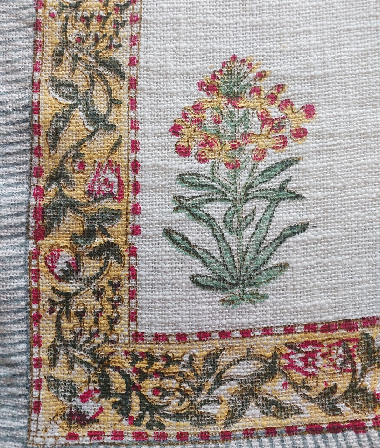 WHITE & YELLOW BLOCK PRINTED SOFA THROW