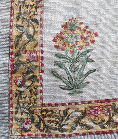 WHITE & YELLOW BLOCK PRINTED SOFA THROW