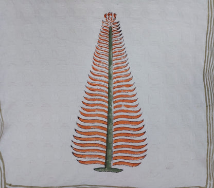 WHITE & ORANGE BLOCK PRINTED CUSHION COVERS ( SET OF 4 )