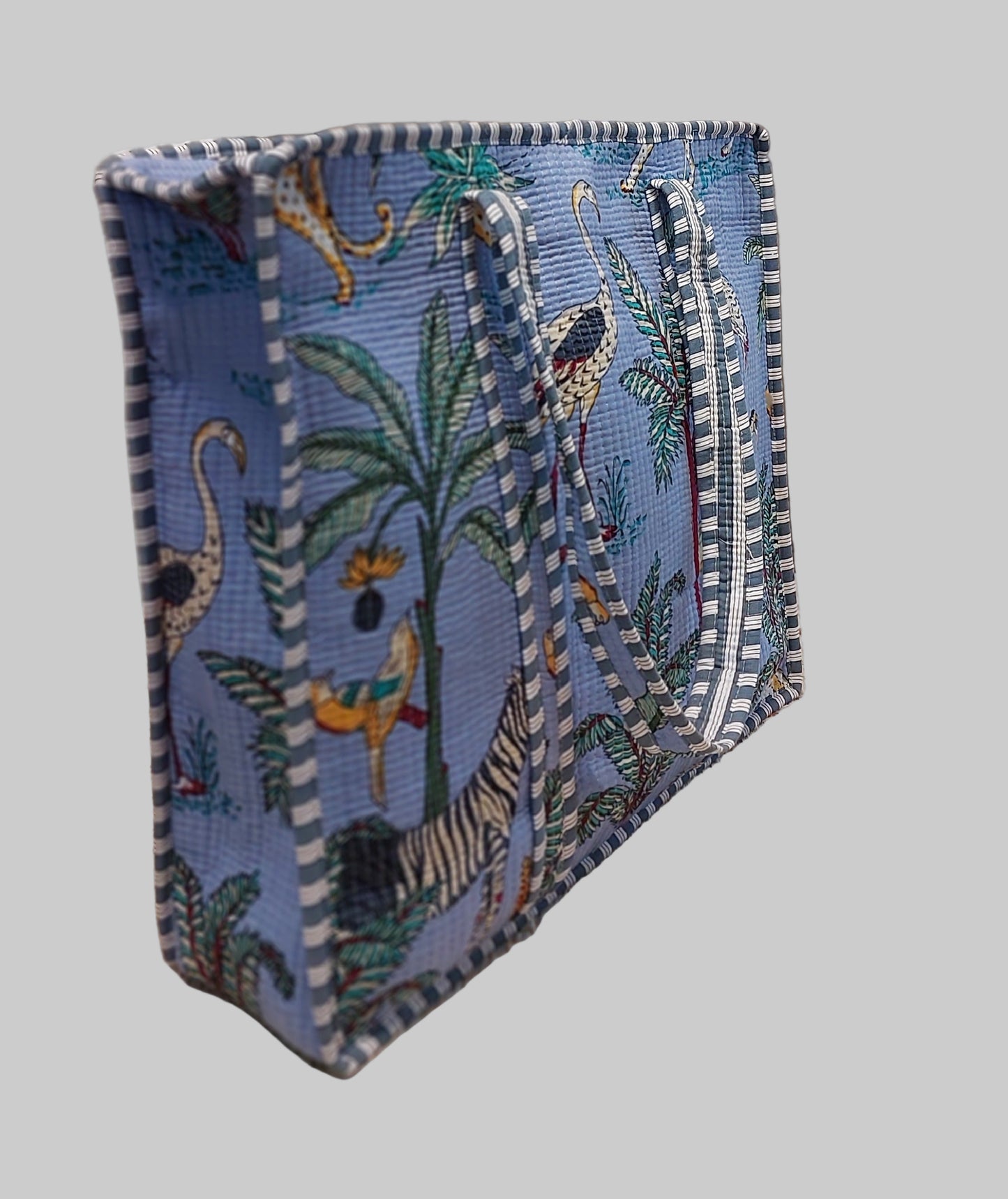 LIGHT BLUE QUILTED SHOPPING TOTE BAG