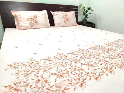 PEACH GLACE COTTON EMBROIDERY KING BEDSHEET