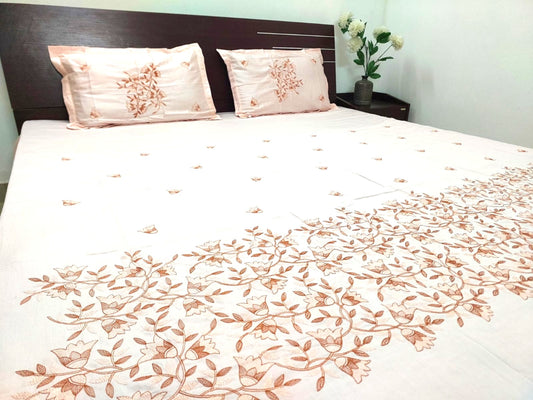 PEACH GLACE COTTON EMBROIDERY KING BEDSHEET