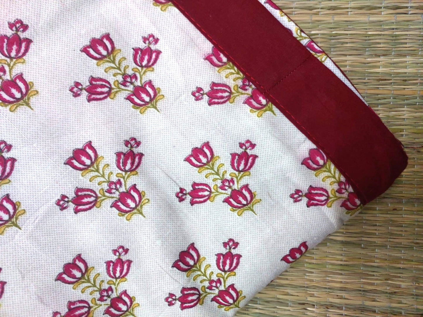 RED & WHITE LOTUS PATTERNED DOHAR ( SET OF 2 )