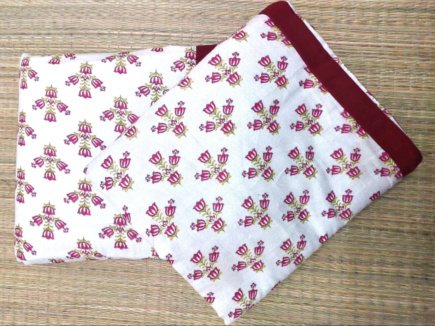 RED & WHITE LOTUS PATTERNED DOHAR ( SET OF 2 )