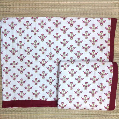 RED & WHITE LOTUS PATTERNED DOHAR ( SET OF 2 )