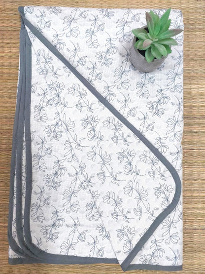 WHITE & GREY FLORAL REVERSIBLE DOHAR
