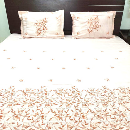 PEACH GLACE COTTON EMBROIDERY KING BEDSHEET