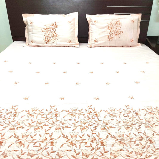 PEACH GLACE COTTON EMBROIDERY KING BEDSHEET